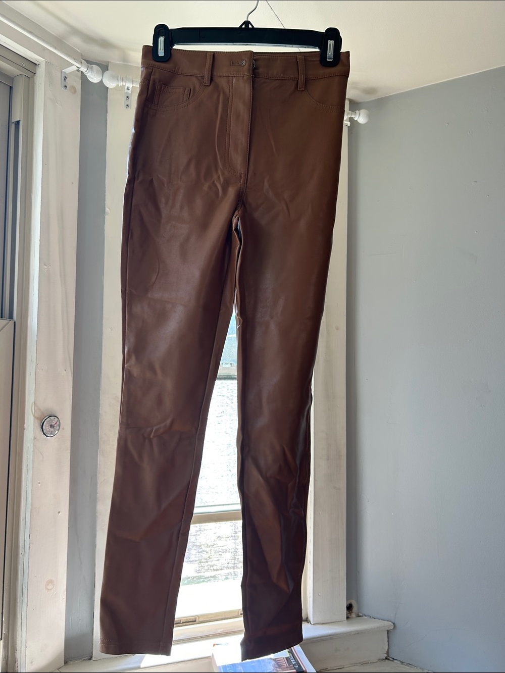 Brown woman’s Faux Leather Slim Pants